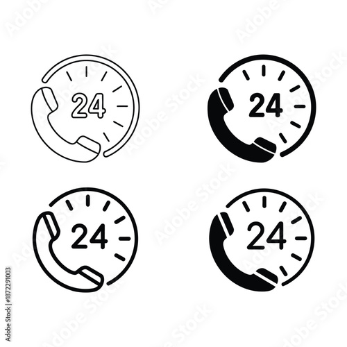 twenty four hour customer service icons set, vector illustration