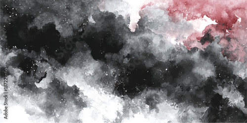 Abstract watercolor clouds with red accent