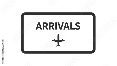 Airport arrivals sign icon with airplane symbol.