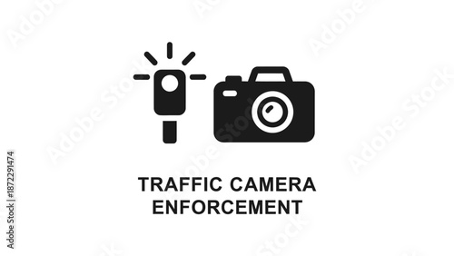 Traffic camera enforcement icon with flash and speed camera symbol.