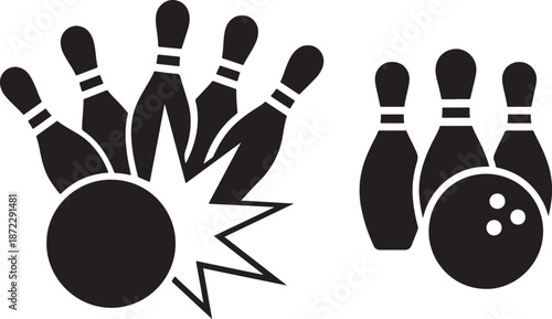 Bowling Strike and Spare Icon Set Vector Illustration