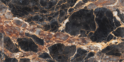 High-resolution image of a marble slab featuring intricate black and gold veins, perfect for interior design and architecture projects.