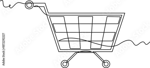one line art Shopping Cart vector illustration. line art, one continuous line, simple, hand drawn and sketch style. for icons, symbols, signs or logos. PNG
