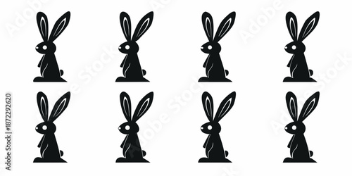 A simple arrangement of eight stylized black silhouette rabbits in a grid