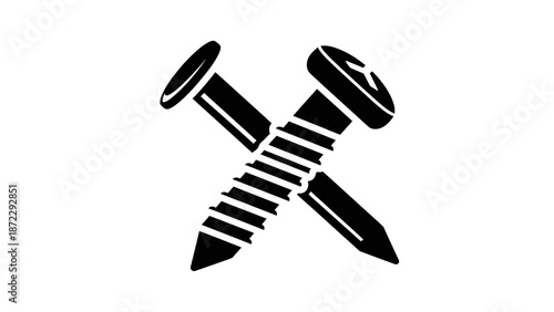 Crossed nail and screw hardware tools icon silhouette.
