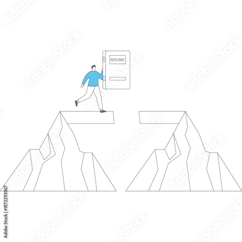 Flat vector style illustration of human resource manager building bridge using candidate resumes to connect recruitment and onboarding process in HR workflow stock illustration