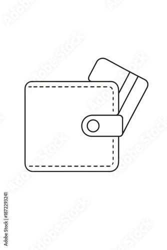 Minimalist Wallet Sketch. Flat Lay Store Items. Minimalistic one-line drawing top-view wallet with a