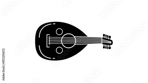 Oud or Gambus Arabic Musical Instrument Silhouette Icon.