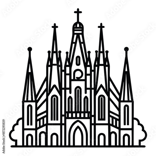 Simple Flat Minimalist Line Art of a Mid Century Modern Chair, Black and White Furniture Illustration