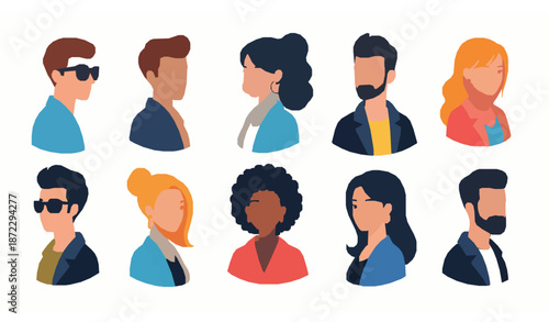 Flat cartoon avatar portraits vector collection of young men and women