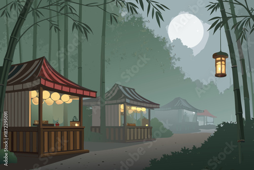 Moonlit Bamboo Forest Tea Ceremony Bazaar Realist