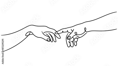 The delicate connection: a minimalist line art illustration of two hands nearly touching