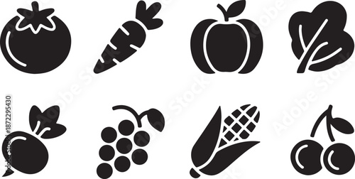 Black and white of various fruits and vegetables tomato