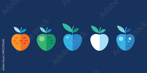 Colorful apples with leaves on dark background fruit
