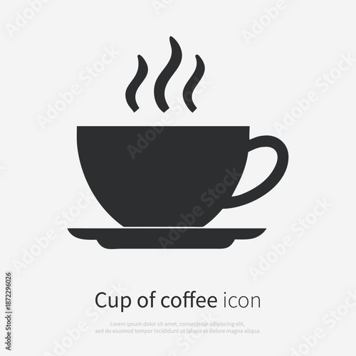 Сoffee cup with saucer icon silhouette front view. Vector logo of a Tea cup. Perfect for coffee, tea, comfort, cafe culture, menus and branding. Illustration isolated on white background.