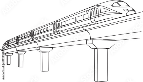 Minimalist Monorail Train on Elevated Track Vector Illustration for Urban Transport Design