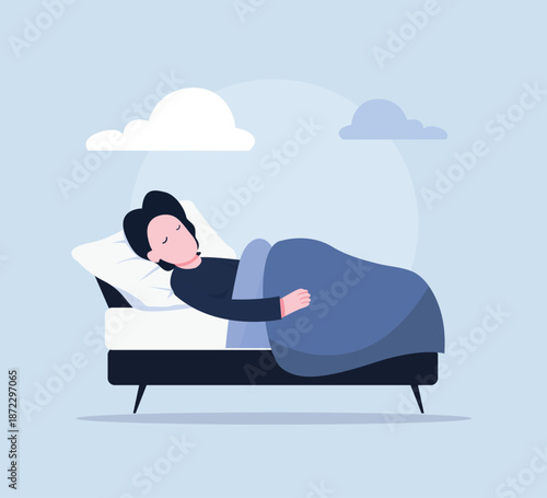 Man sleeping on Bed Flat vector illustration