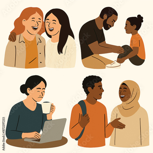 Natural, candid, and diverse people perform very well vector