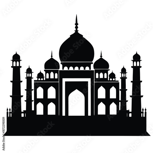 Taj Mahal India Silhouette Illustration, Elegant Historical Monument Vector Icon for Global Travel