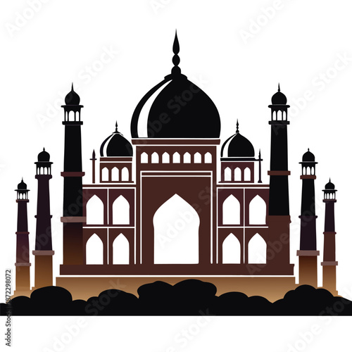 Taj Mahal Agra Landmark Silhouette, Iconic Indian Architecture Vector Design for Travel and Tourism
