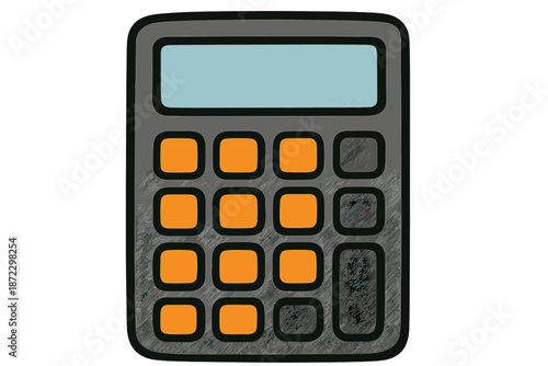 Calculator with orange buttons on a simple design for math tasks and calculations in a study space
