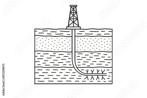Drilling process for oil extraction in underground layers at a petroleum site near a rig in a geological formation