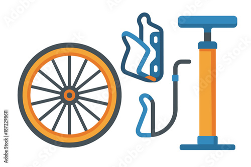 Tools and equipment for fixing a flat bicycle tire at a roadside during daylight