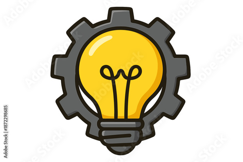 Light bulb and gear symbol representing concepts of innovation and technology in a simple design