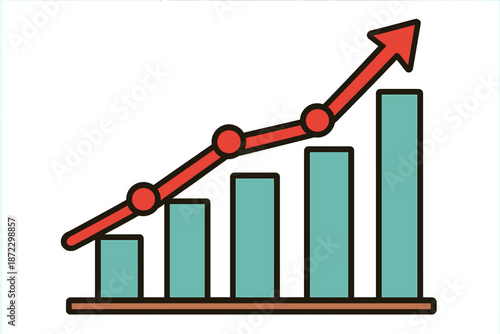 Chart shows upward trend in data over time with bars and line representing growth and progress