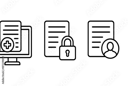 Security and management of personal data shown through three simple icons