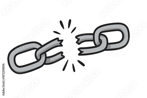 Chain breaking with force in a simple design showing two separated links against a white background