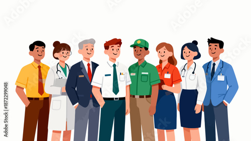diverse group of professionals in uniforms