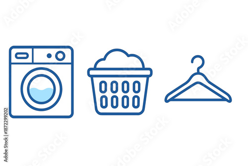 Washing machine, laundry basket, and hanger used for laundry tasks in a home setting