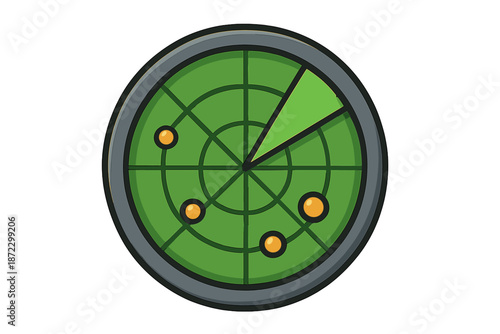 Radar screen displaying moving objects in a monitoring system for air or sea traffic management purposes