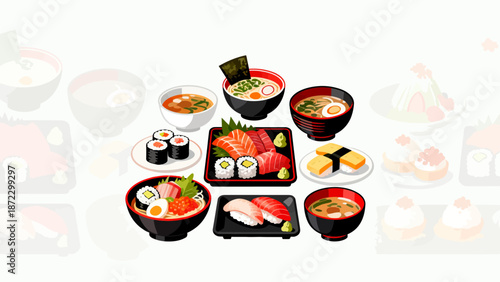 Japanese cuisine dishes collection