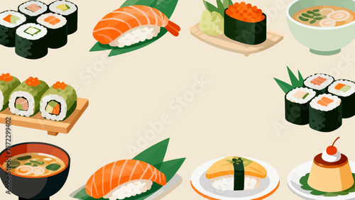 Japanese cuisine sushi and dishes