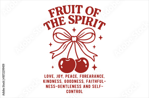 Fruit of the spirit illustration with cherries and virtues listed below