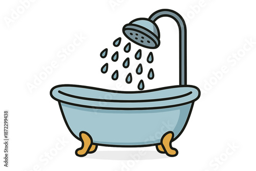 Shower water falling into a bathtub with a simple design in a bathroom setting