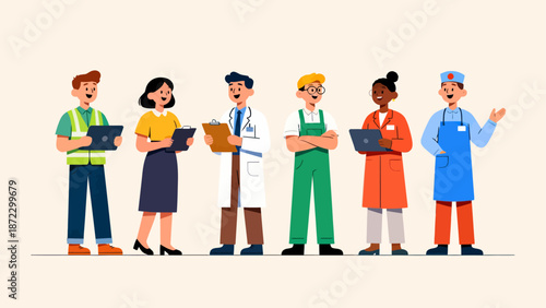 diverse workers with devices