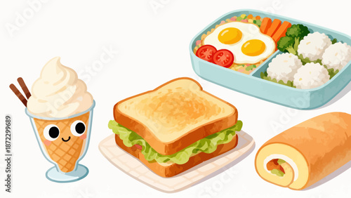 Cute cartoon food items