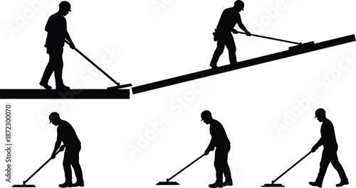 Floor scraper silhouette, squeegee worker artwork, cleaning tool design, industrial maintenance illustration, janitorial labor job art