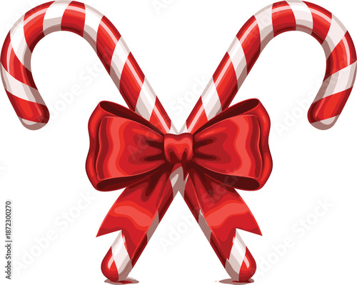 Christmas candy cane decoration with red ribbon bow festive holiday symbol isolated on white background vector illustration