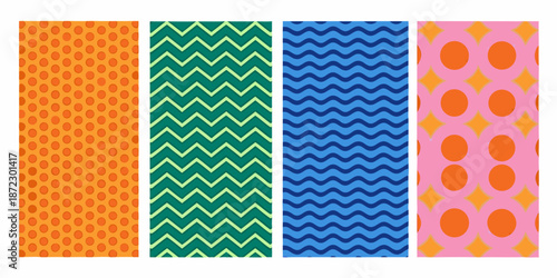 A vibrant collection of colorful patterned rectangles displayed side by side