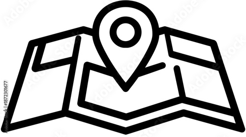 Line art map with location pin icon for navigation, travel planning, and route guidance