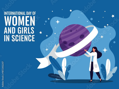 International day of women and girls in science illustration with planet