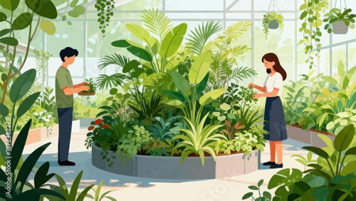 People in a greenhouse with plants
