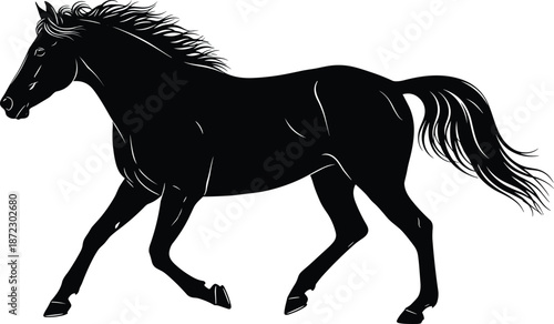 horse, silhouette, running, motion, animal, black, vector, illustration, speed, power, elegance, cad, drawing, dynamic, anatomy