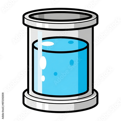 Blue liquid in glass beaker, science experiment liquid isolated on transparent background