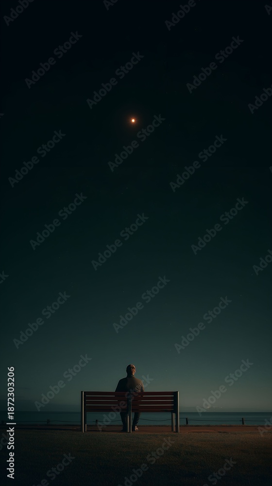 Fototapeta premium Solitary Contemplation Under a Distant Light