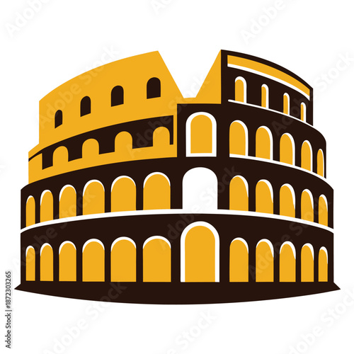 Black Silhouette Vector Illustration of the Ancient Roman Colosseum in Italy